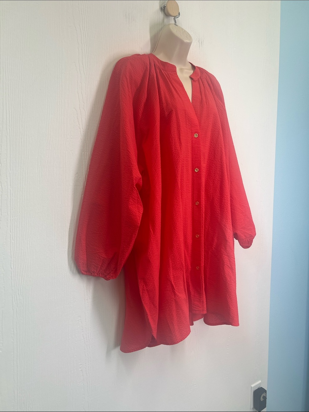 Lilly Pulitzer - Andrea Seersucker Red Loose Oversized Button Down Blouse Med - Picture 3 of 8